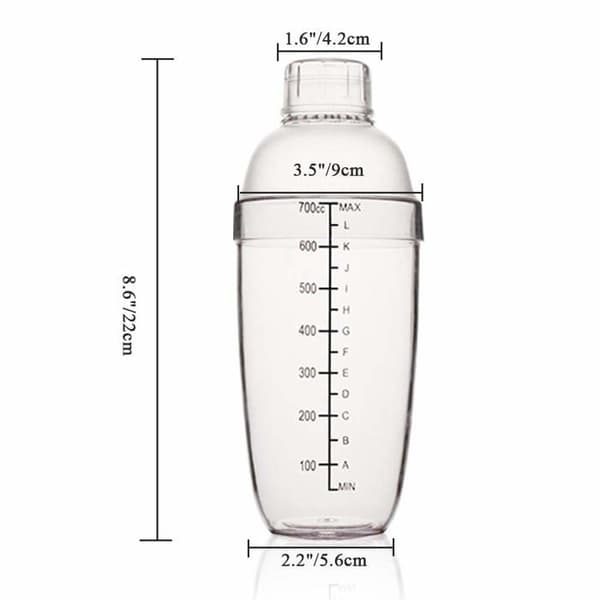 Plastcocktailshaker med graderingar – Manuell shaker för drycker / mjölkte med pärlor (24 oz / 700 ml)