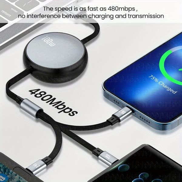 Snabb USB C-laddare 6A 100W Fällbar 3 i 1 för Iphone 13 14 12 11 Pro X Max Typ C/Micro Snabbladdare för Huawei Samsung