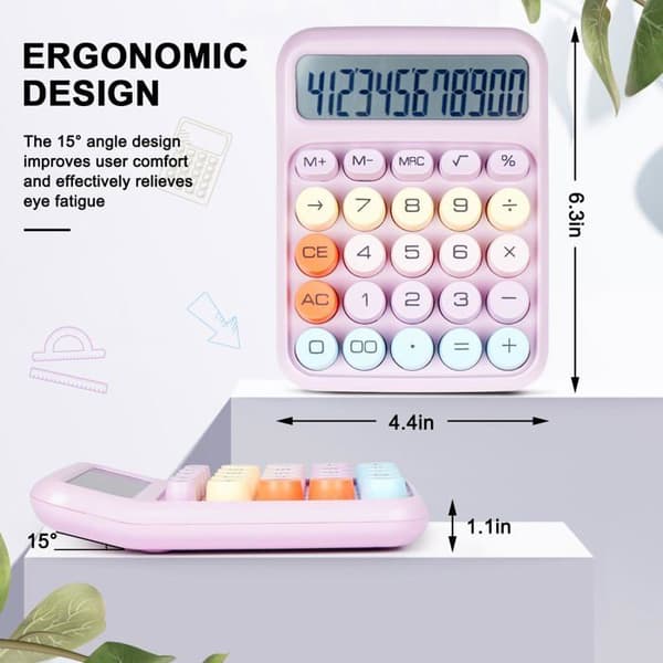 Kontorregner med mekaniske taster og brede - Stort LCD-display med 12 cifre (Lilla)