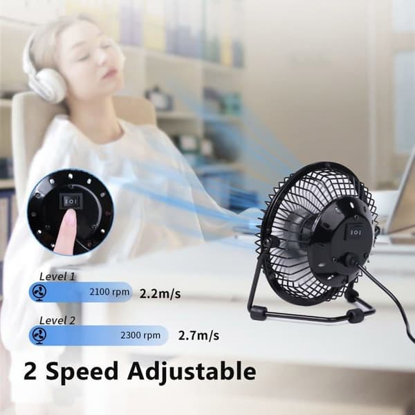 Bærbar skrivebordsventilator - SONGHUI - Mini USB 4'' - Stille <40 dB - 360° rotation - Metal