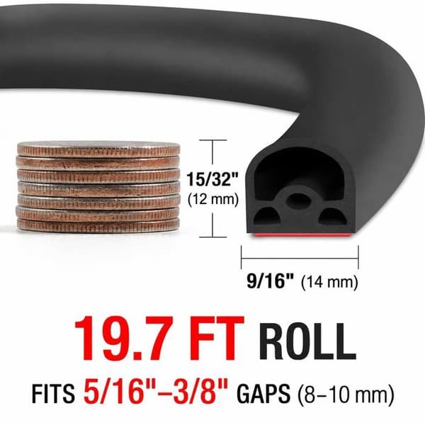 Silikontætning - SONGHUI - 19,7 ft (6 m) - Sort - Bredde 14 mm - Til mellemrum 8–10 mm Svart