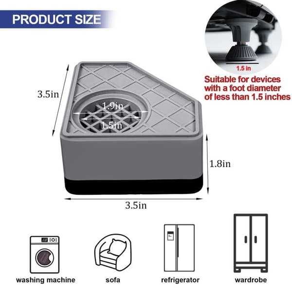 Antivibrationsplattor - SONGHUI - Set om 4 - Höjd 4,6 cm - Spår Ø 3,8 cm - PP+gummi