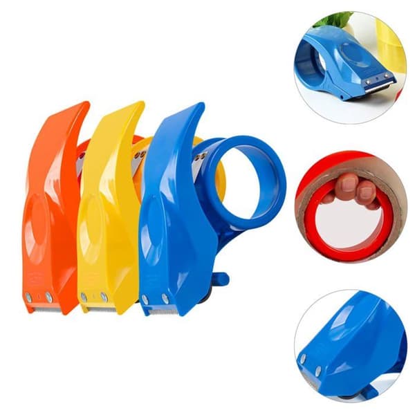 Sæt med 3 plastisk tape dispensere - Velegnet til bånd på 5,5 cm i bredden, robust lukke-funktion til kasser.