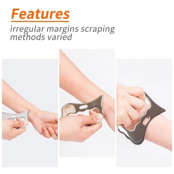 Massageværktøj - SONGHUI - Gua Sha i rustfrit stål - Rustfrit stål - Glatte skrå kanter - Blødt vævsterapi