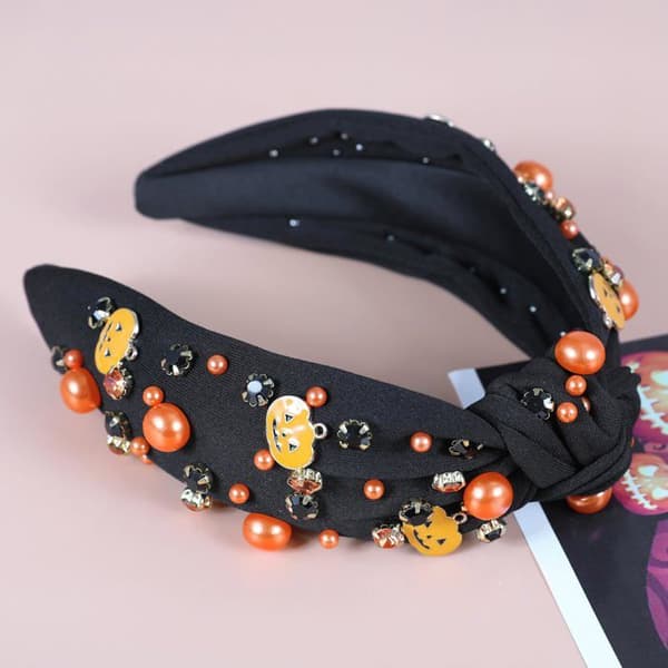 Hårbånd - SONGHUI - Halloween perle - Sort græskar - Rhinsten og perler - Øverste sløjfe Svart (svart pumpa)