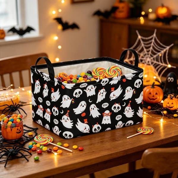 Foldbar opbevaringsboks til Halloween - [Sort baggrund med lanterner og spøgelser]