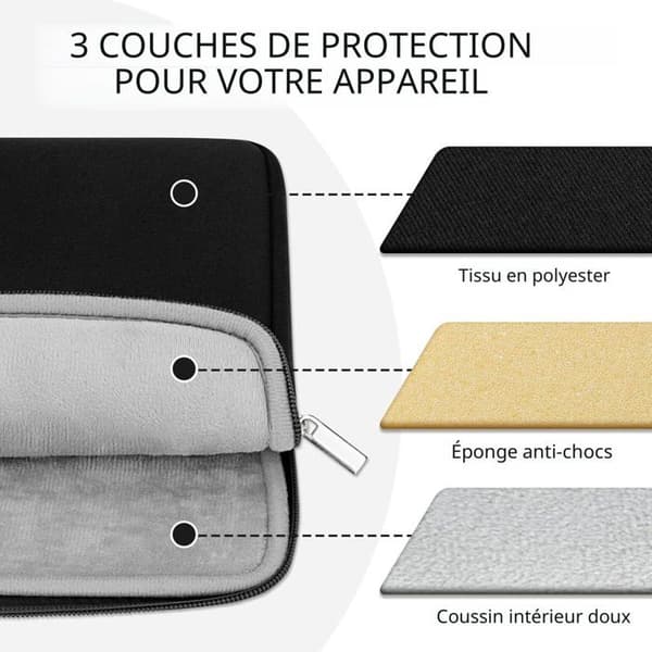 Laptop sleeve - SONGHUI - 13 tommer - Polstret (polyester skum) - Forlomme - Glat lynlås