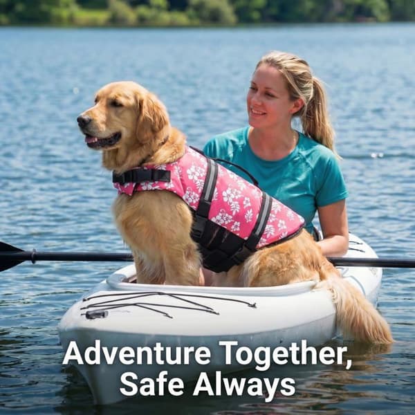 Redningsvest til hund, justerbar og reflekterende model, fremragende flydeevne (rosa blomsterdesign, størrelse M)
