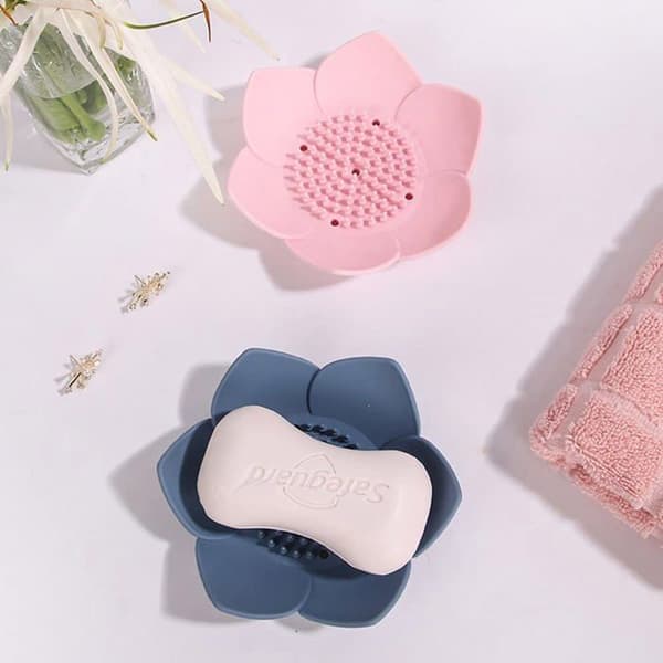 Dræning sæbeskål — Sæbeholder til brusere og køkkenvaske; Silikone sæbepad i blomsterform