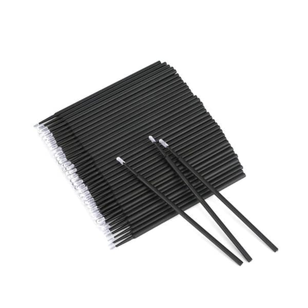 Set med 200 svarta mini penslar, nano bomullspinnar för applicering av eyeliner, engångspenslar för precision.