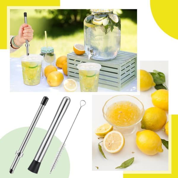 Set med 4 delar: lock för lemonadkoppar, sugrör, hålslag och mortel (8,7 tum)
