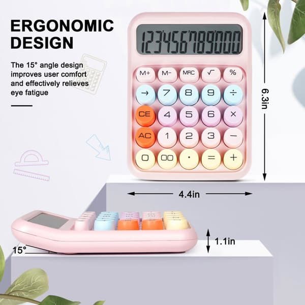 Skrivbordskalkylator med stora mekaniska knappar — Stor skärm 12 siffror (Rosa)