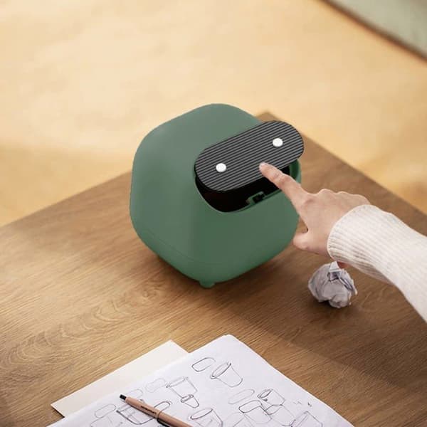 Liten kontorsavfallskorg med lock — Söt miniavfallskorg med trycköppning (mörkgrön)