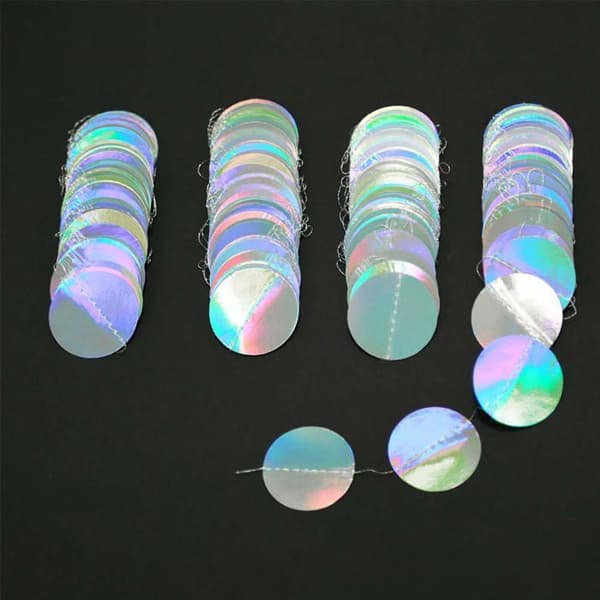 Guirlande - SONGHUI - Holografisk ring - Iriserende - Dobbelt-sidet pastiller 5 cm - Sæt 4×4 m