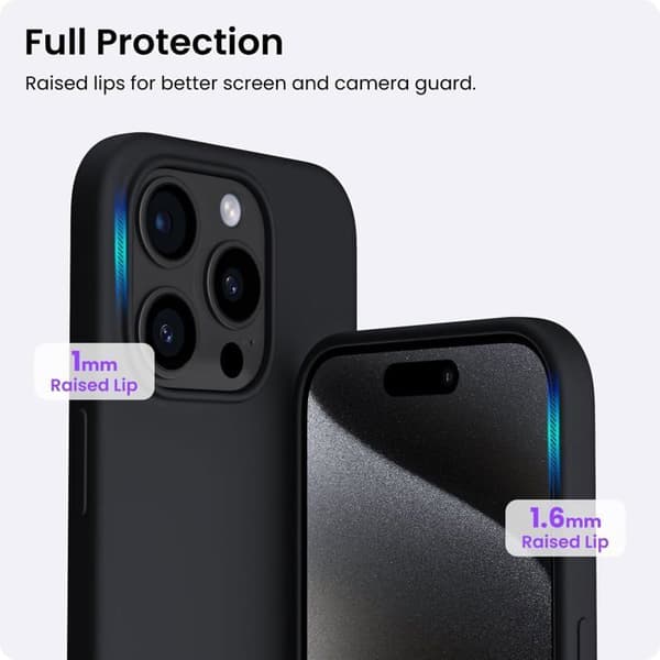 iPhone 15 Pro Cover — Fuld beskyttende blød silikoneetui, stødabsorberende og tynd — Sort
