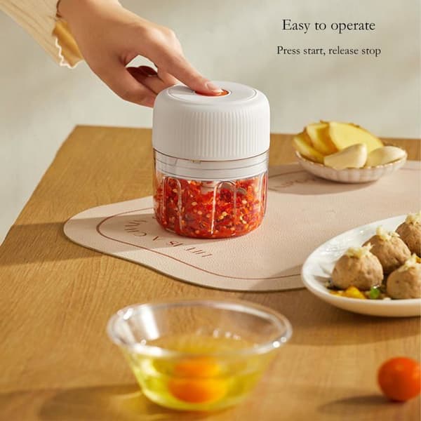 Elektrisk hvidløgshakker - SONGHUI - Mini 250 ml - Genopladelig USB - Rustfrit stål 304 blade - Magnetisk lås Vit