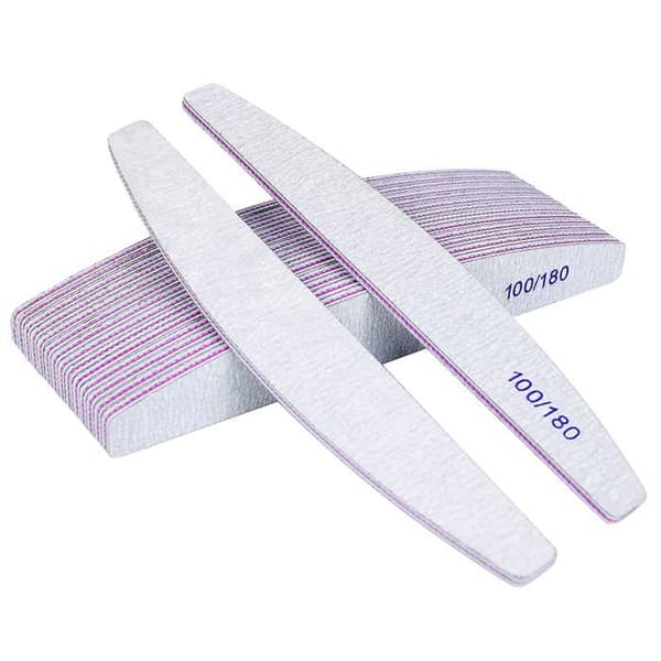 Professionelle dobbeltsidede neglefile, 25 stk., korn 100/180, vaskbare neglefile (hvide).