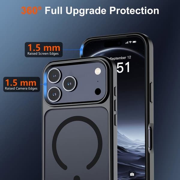 iPhone 18 Pro-fodral (Svart) – Matt genomskinlig finish, robust och stötresistent skydd