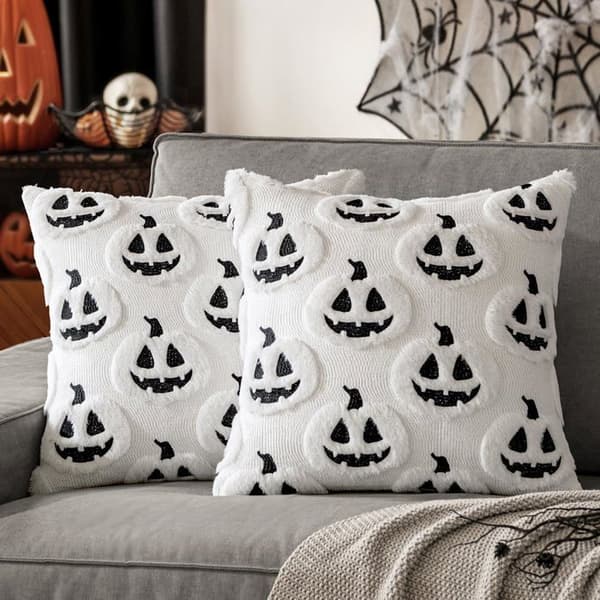 Pudevår med spøgelsesmønster til Halloween, efterår og Thanksgiving (18 x 18 tommer, hvid)