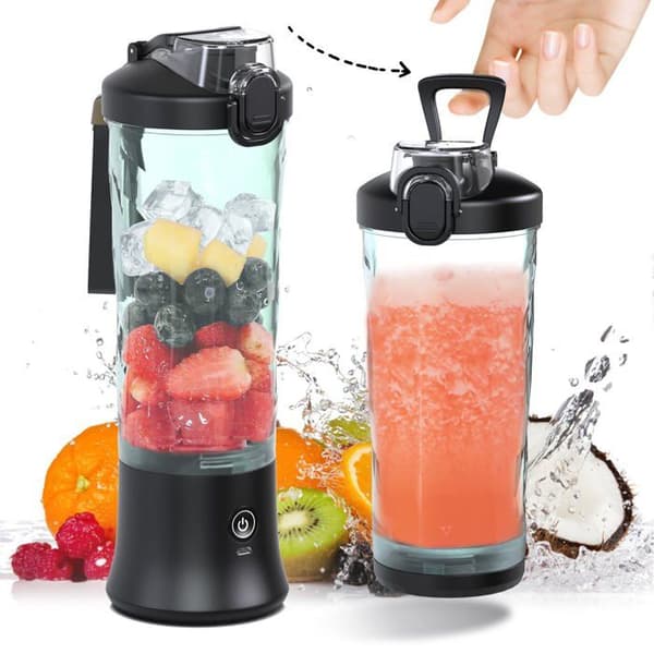 Bærbar blender - SONGHUI - Trådløs individuel blender - 600 ml - 6 blade - Sort