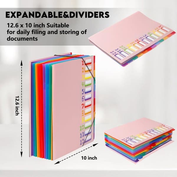 SONGHUI Regnbue akordeon organizer 12 sider, udvidelig opbevaringsmappe