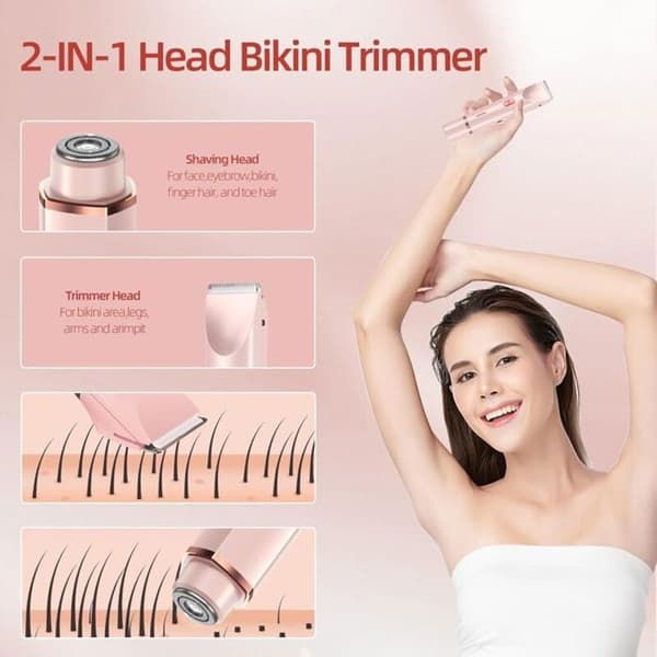 Elektrisk bikini trimmer - AURUMAREPL - 2-i-1 - Rosa - Bikini, ansigt, ben og armhuler - Til kvinder