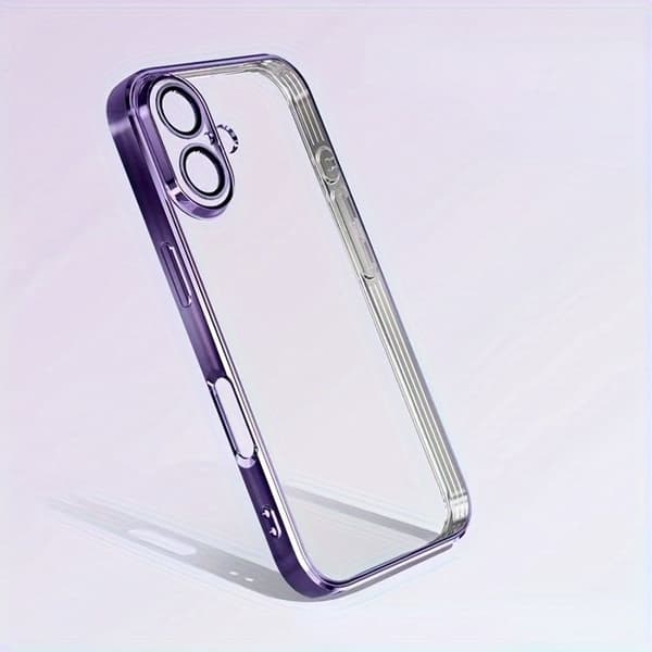 Gennemsigtig stødabsorberende TPU-cover til iPhone 17 Pro Max — Med objektivbeskyttelse og elektroplateret finish i candy-farve