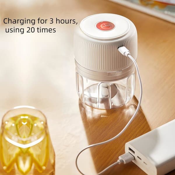 Elektrisk hvidløgshakker - SONGHUI - Mini 250 ml - Genopladelig USB - Rustfrit stål 304 blade - Magnetisk lås Vit