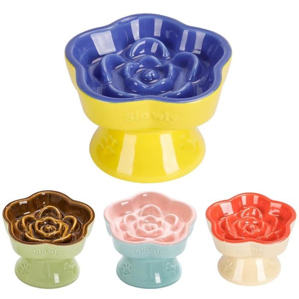 Höjd matskål anti-glutton - SONGHUI - Modell Blomma 5,8" - Keramik - Lutning 15° - Blå Blå