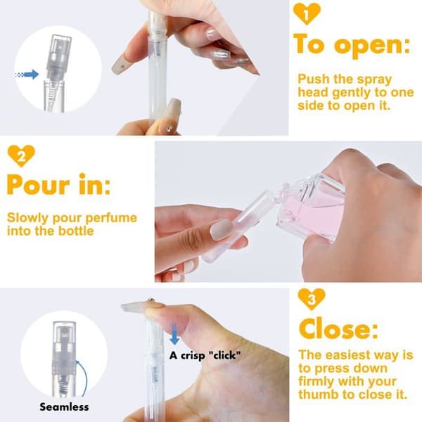 Mini sprayflaskor - SONGHUI - Set om 10 (5 ml) - Transparenta - Återfyllningsbara - Läckagesäkra