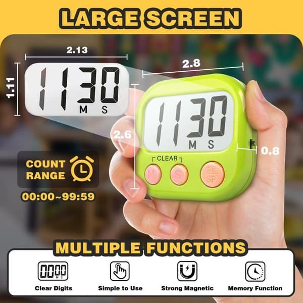 Digital timer magnetisk - SONGHUI - Sæt af 2 - Blå og grøn - Bred skærm - Magnet, holder og krog blått och grönt
