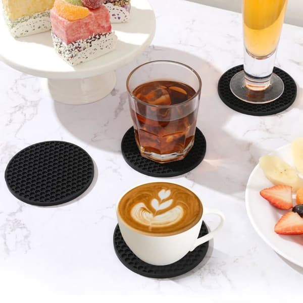 Silikone coasters - SONGHUI - Sæt af 8 - Skridsikre - Opbevaringsholder - Sort Svart