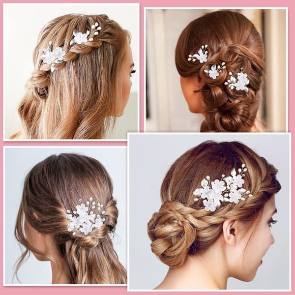 Hårspännen - SONGHUI - Set med 5 pärlor & strass - Silver - Blommönster - U-fäste Pengar
