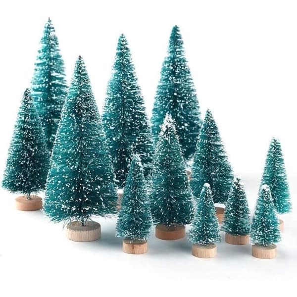 Miniature juletræ - Pakke med 15 stk. - Blå-grøn - Plastik & træ - Borddekoration Blå grön