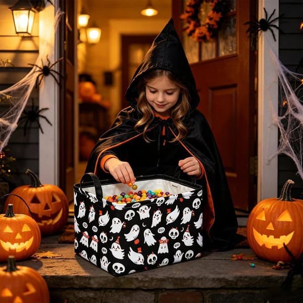 Foldbar opbevaringsboks til Halloween - [Sort baggrund med lanterner og spøgelser]