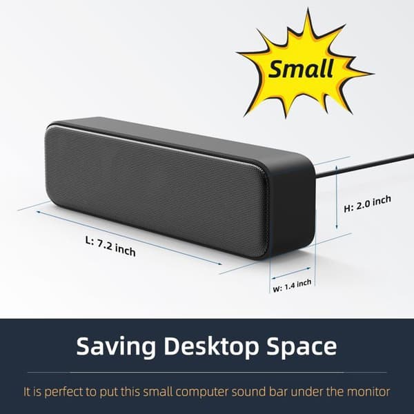 [Förbättrad version] Datorhögtalare, USB Plug & Play, mini-ljudbar, kraftfullt stereoljud