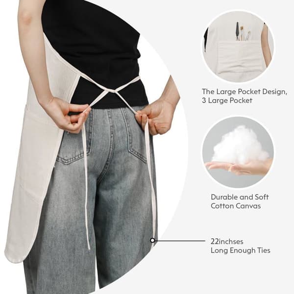 Målarförkläde - SONGHUI - Modell med 3 fickor - Justerbar nackrem - Bomullstyg - Unisex