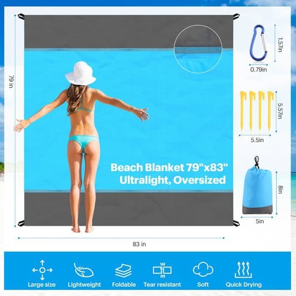 Sandavvisande strandfilt, extra stor strandmatta (79'' × 83''), bärbar picknickfilt