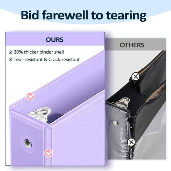 3-ring binder (2,5 cm / 1 in), transparent omslag, rosa, A4-format, ultrahållbar
