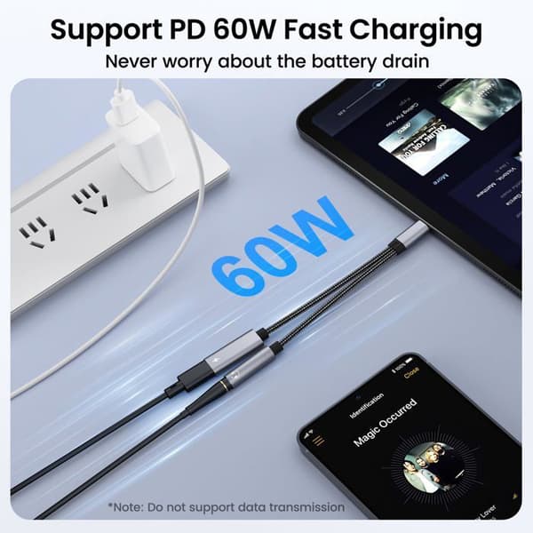 Adapter för Samsung S26-hörlurar, USB-C till AUX-mikrofonkontakt, stöder snabb laddning PD 60W.