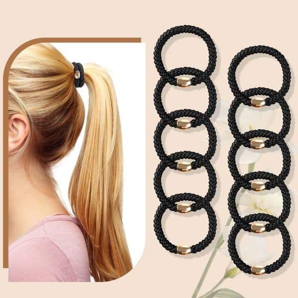Hårsnoddar - SONGHUI - 10-pack - Extra tjocka 7,6 mm - Svart - Guldpärlor Svart