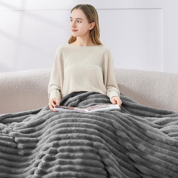 Rutig / filt - SONGHUI - 3D-ribbad - Grå - Mikrofiber - 60 x 80 tum grå