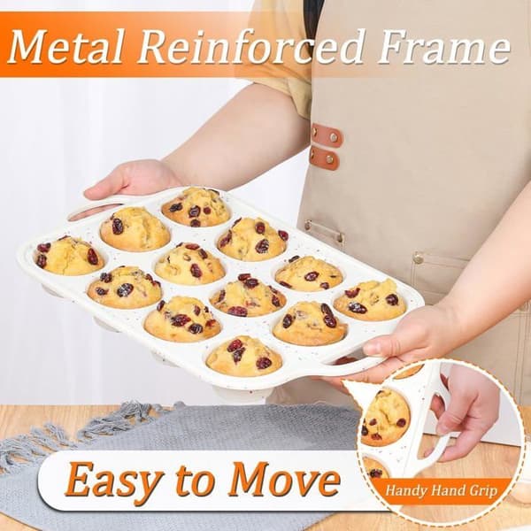 Siliconform för muffins - SONGHUI - Standard 12 fack (Ø7,2 cm) - Non-stick - Rostfri ram - Set om 2