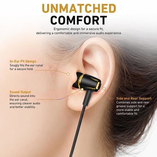 Kablede in-ear høretelefoner med støjreduktion, mikrofon og 3,5 mm jackstik.