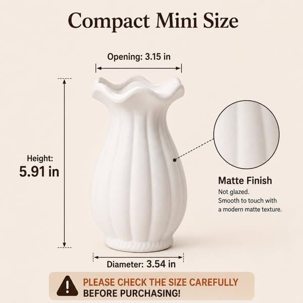 Vas - SONGHUI - Modern - 15 cm - Matt vit - Vågigt mönster Vit