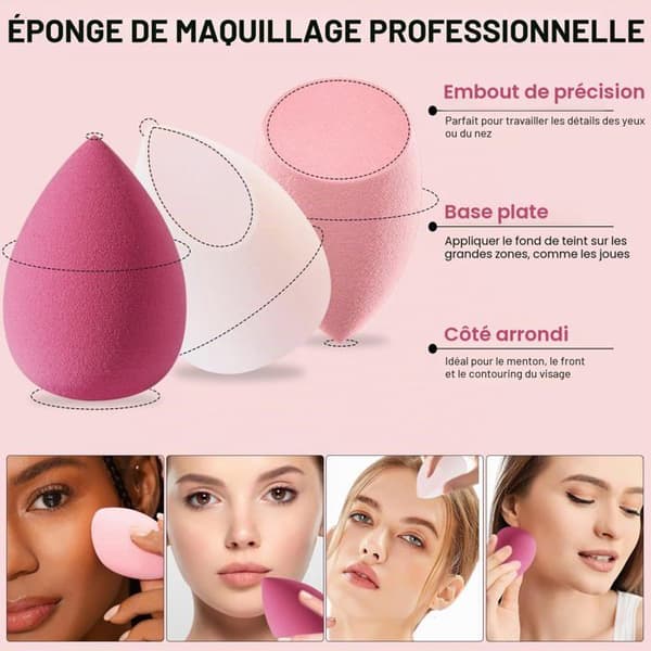 Makeup svampe sæt - SONGHUI - 8 stk - 4 former - Hydrofilt latex - Rosa etui