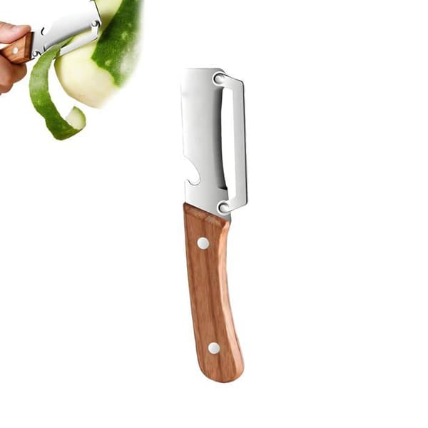 Multifunktionel skræller - SONGHUI - 5 i 1 - Rustfrit stål blade - Træhåndtag - Flaskeåbner