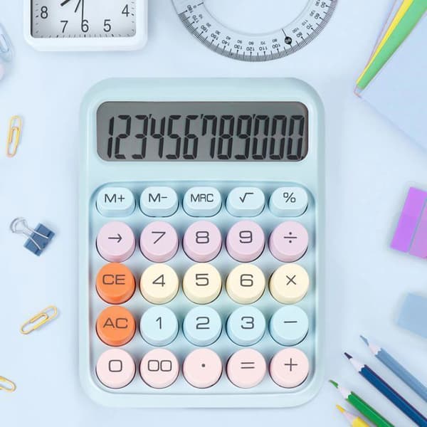 Skrivbordskalkylator med stora mekaniska knappar — Stor skärm 12 siffror (blå)