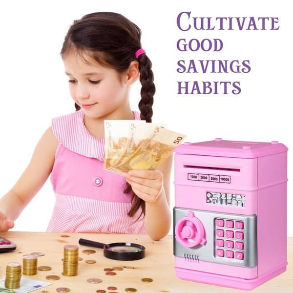 Spargris - SONGHUI - Mini pengeskab med kode - 4 cifre - Automatisk møntindkast - Rosa Ros