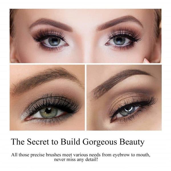 Rejse makeup penselsæt - Champagne Coffee - 5 dele - Ultra bløde gedde hår - Opbevaringspose Champagnekaffe